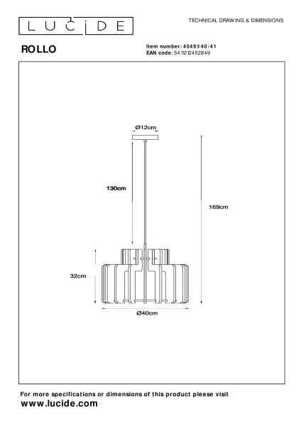 Lucide ROLLO - Hanglamp - 1xE27 - Taupe - technisch